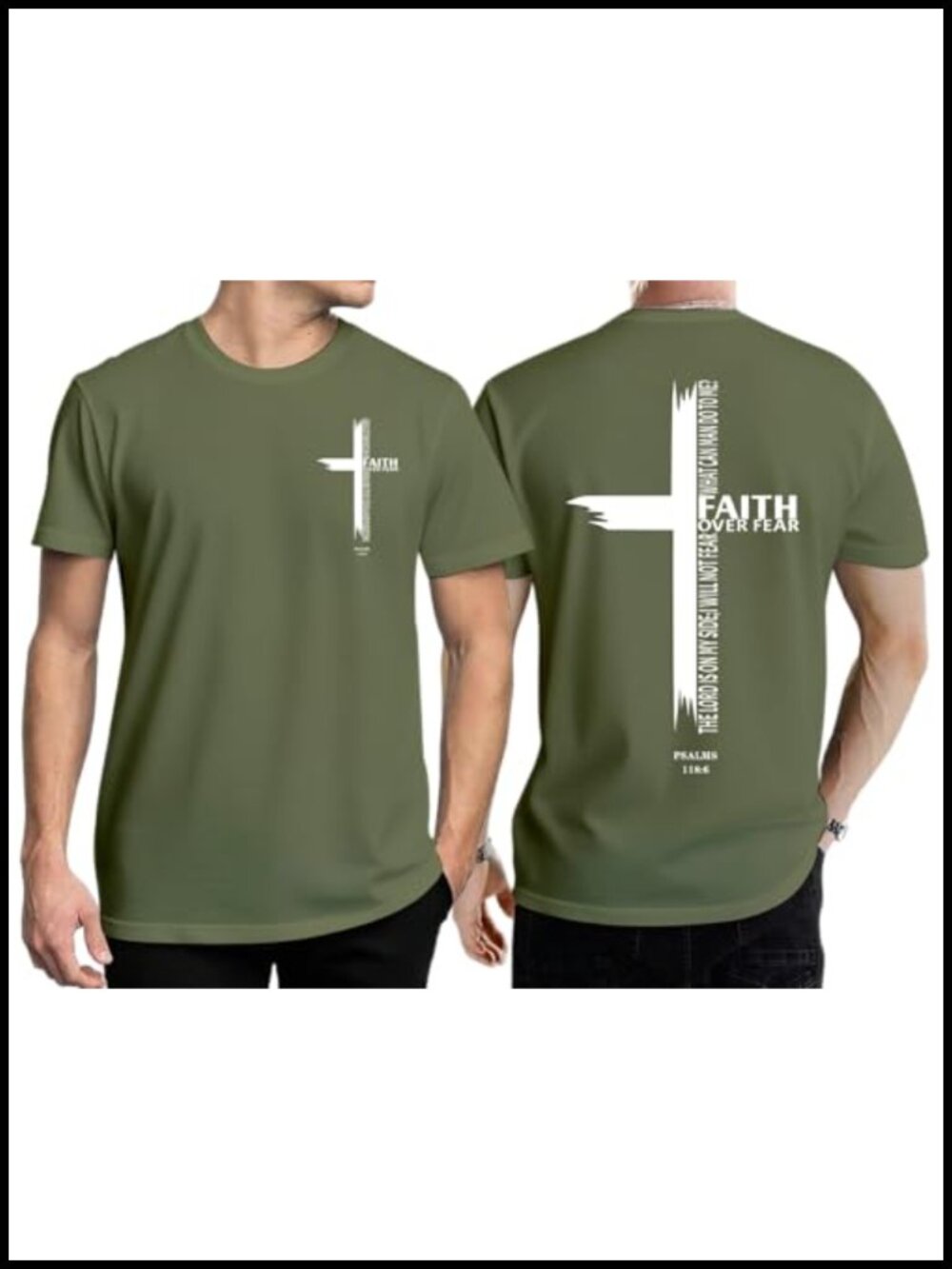 Faith Over Fear Cross Graphic Tee Men Cotton Blend Christian Shirt